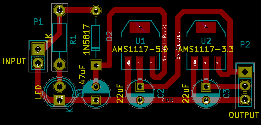 5v and 3.3v dual voltage regulator PCB