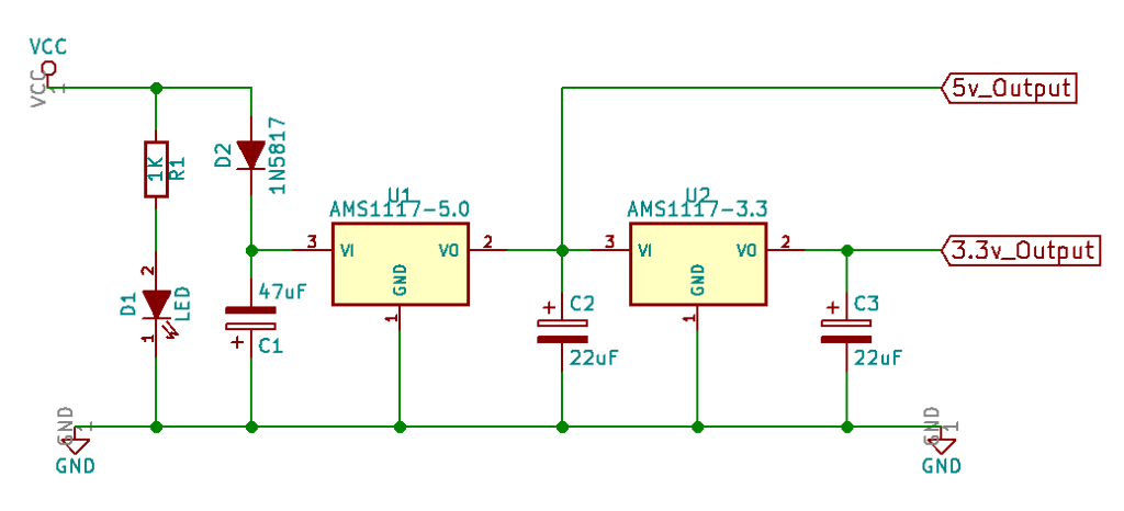 5v and 3.3v dual voltage regulator schematic