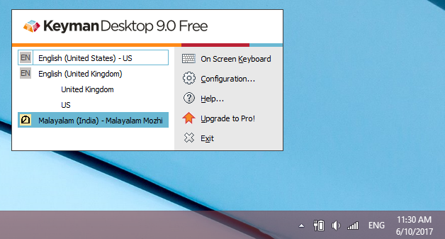 കീമാന്റെ ടാസ്ക്ബാർ മെനു