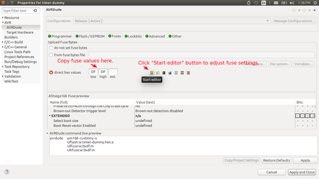 Enter fuse values copied from boards.txt