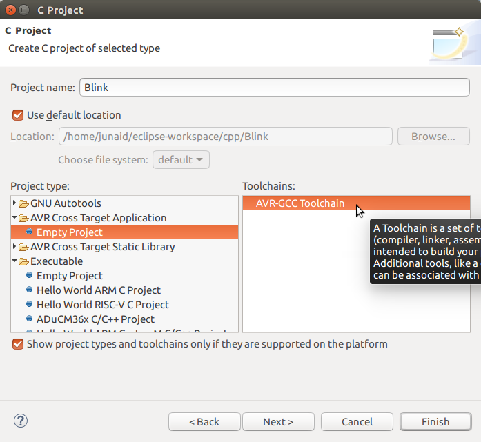 Select AVR project type