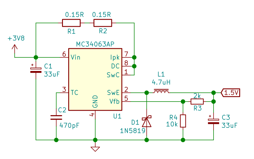 MC34063A - 3.7 to 1.5 V buck converter schematic